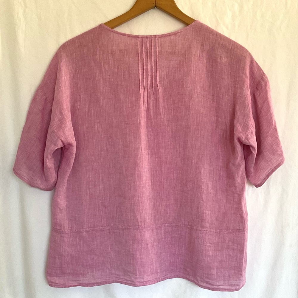 Pure Jill Pink Linen blend crew neck short sleeve top - Picture 2 of 6